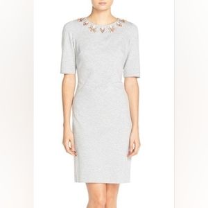 Eliza J Petite Embellished Jeweled Heather Ponte‎ Shift Dress in Gray Size 6P
